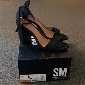 Block heel single ankle strap heel